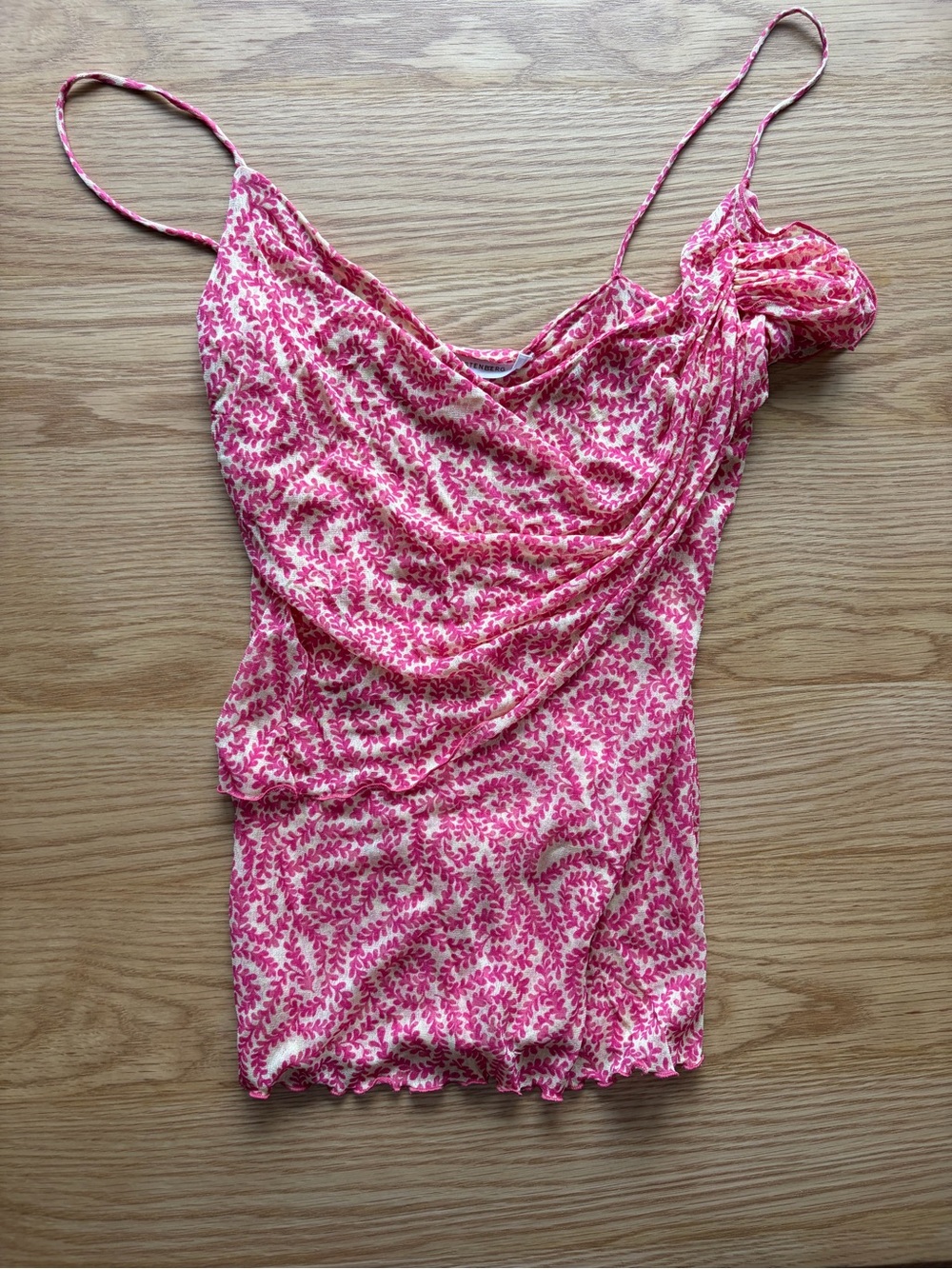 Silk Diane Von Furstenberg Pink & Cream Floral Draped Cowl Camisole